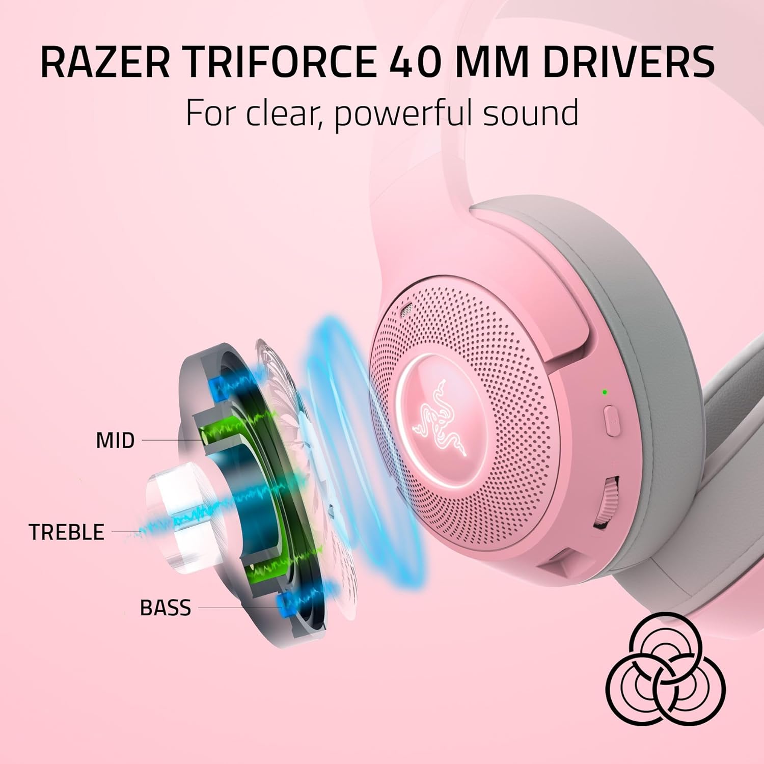 Tai nghe không dây choàng đầu Razer Kraken Kitty V2 BT-Hồng(Quartz Edition)-Wireless Bluetooth RGB Headset with Kitty Ears_Mới, hàng chính hãng