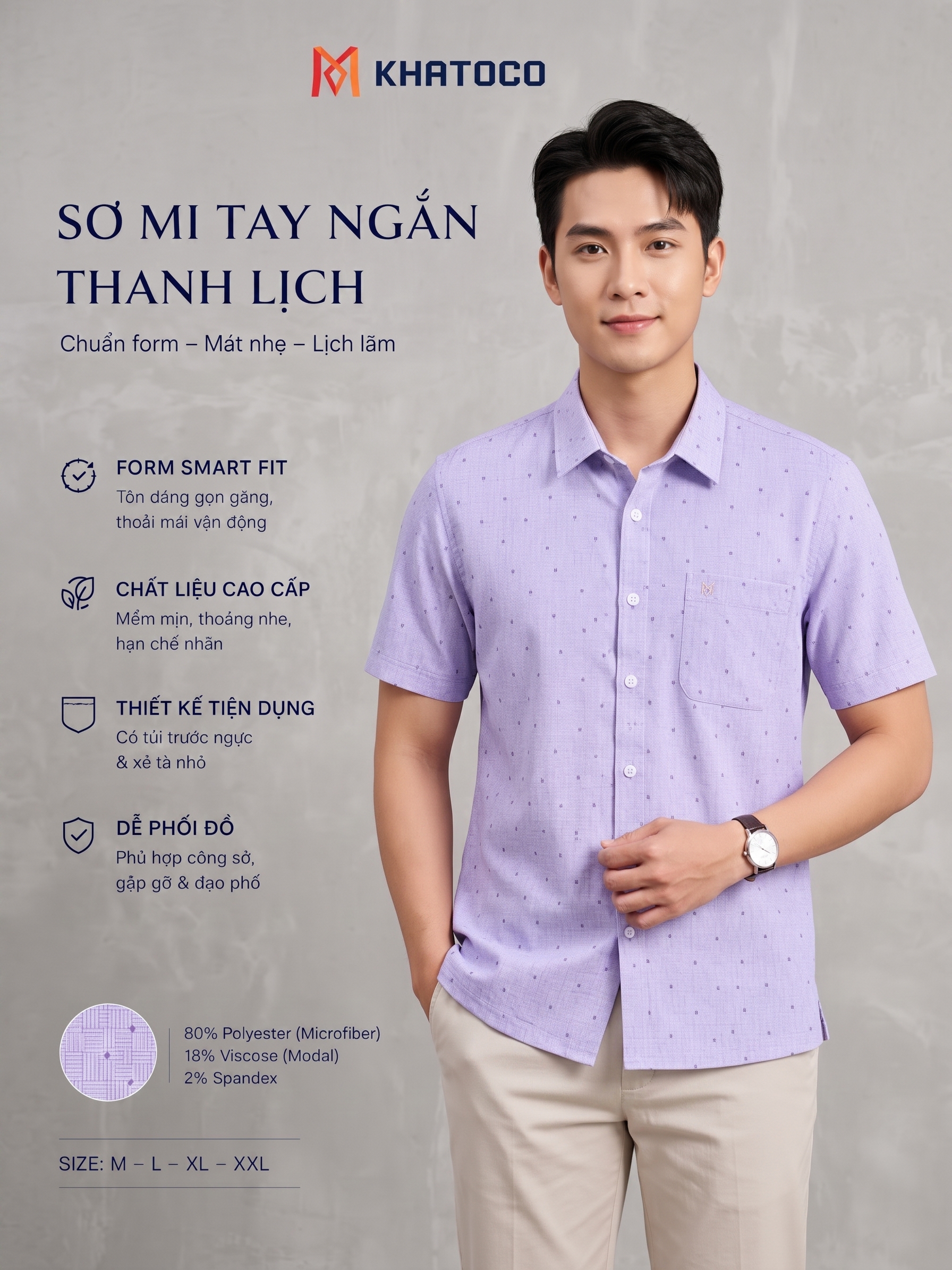 Áo sơ mi Khatoco tay ngắn (L,XL)