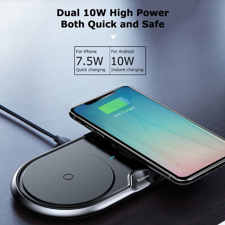 Đế sạc nhanh không dây Baseus WXXHJ-01 cho iPhone 8/ iPX /iP2018/ Samsung S8/ S9/ Note 8/9 (10W,Qi Wireless Quick Charger) - Hàng nhập khẩu