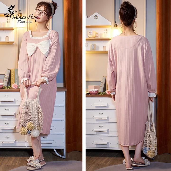 Váy ngủ mặc nhà mùa đông đầm ngủ dài tay sexy dễ thương vải Cotton sợi bông mềm mịn, thoáng khí, thấm mồ hôi (VD175