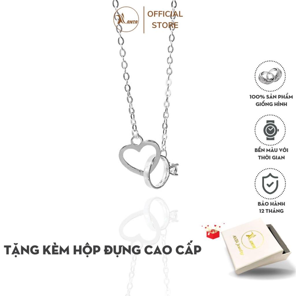 Dây chuyền bạc ATJ2293M, vòng cổ mặt liền trái tim kẹp nhẫn ANTA Jewelry