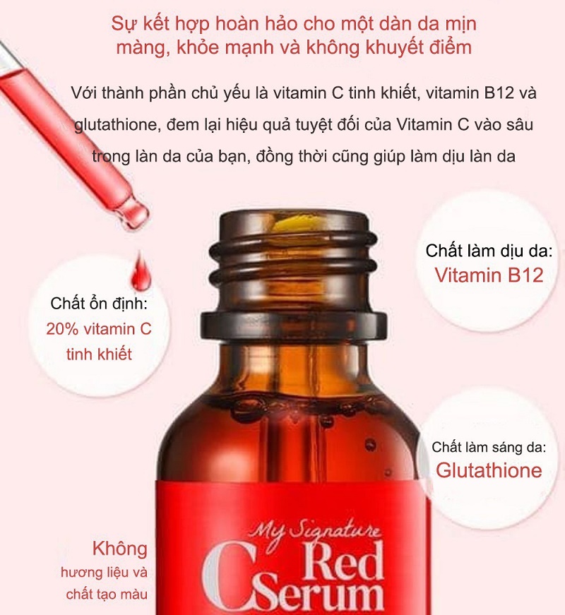 Bộ 3 sản phẩm dưỡng trắng da, làm mờ thâm TIA'M My Signature  Red C (Toner + Serum + Cream)