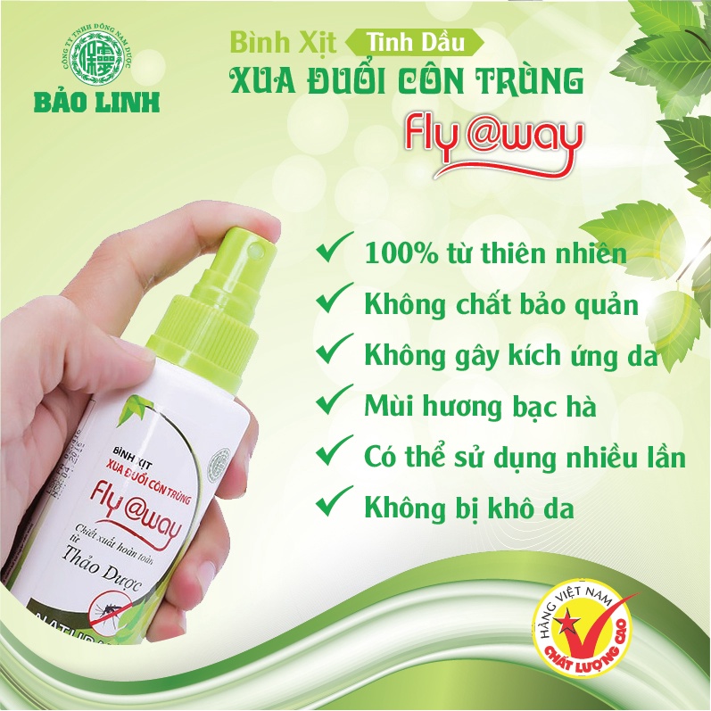 [Combo 3 Chai 60ml] Xịt Xua Đuổi Muỗi Và Côn Trùng Fly@Way Bảo Linh, 100% Thảo Dược Từ Thiên Nhiên, An Toàn Cho Bé và Cả Gia Đình