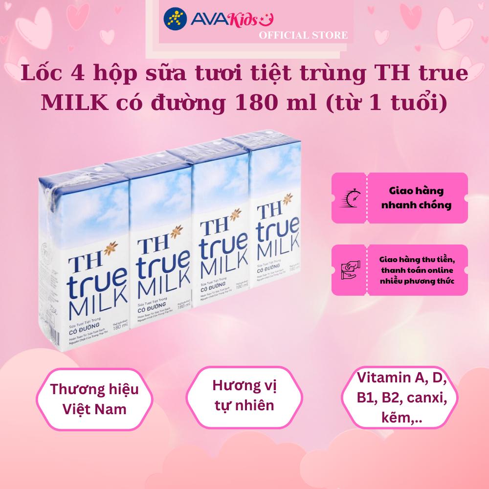 Lốc 4 hộp sữa tươi tiệt trùng TH true MILK có đường 180 ml (từ 1 tuổi)