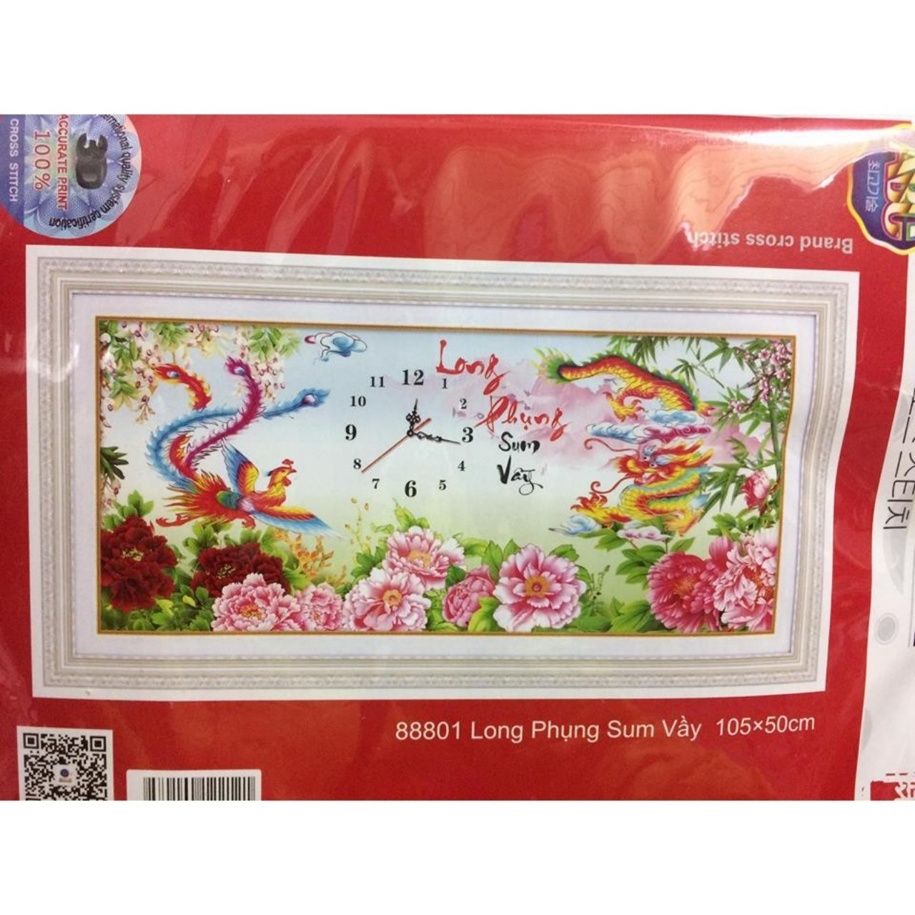 Tranh thêu chữ thập Đồng hồ_ Long Phụng Sum Vầy chưa thêu