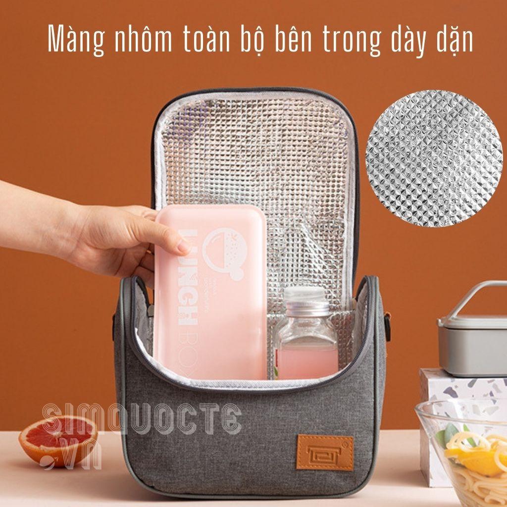 Túi đựng hộp cơm cách nhiệt màu xám phong cách Hàn Quốc vải cation chống nước tốt TĐC06