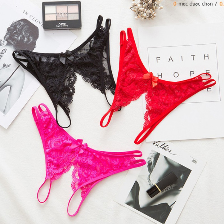 Quần lót nữ ren gợi cảm xẻ đáy - màu trắng