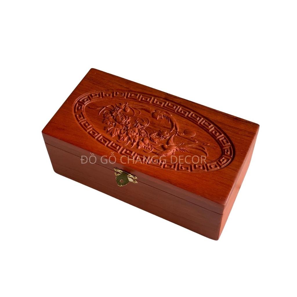 Hộp đựng dấu chức danh gỗ Hương lót nhung chạm Chim Phượng 19
