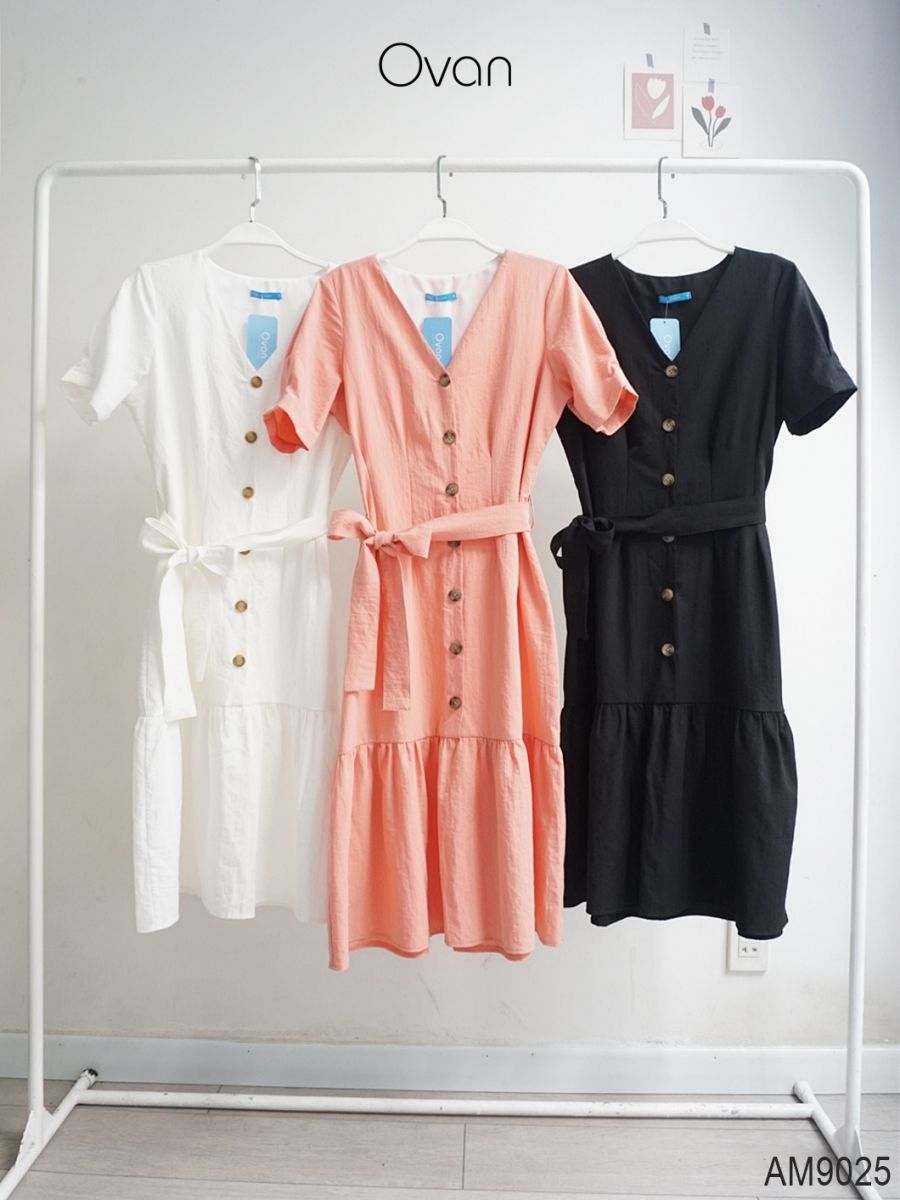 Đầm đuôi cá Nữ linen kèm thắt lưng OvanMade AM9025