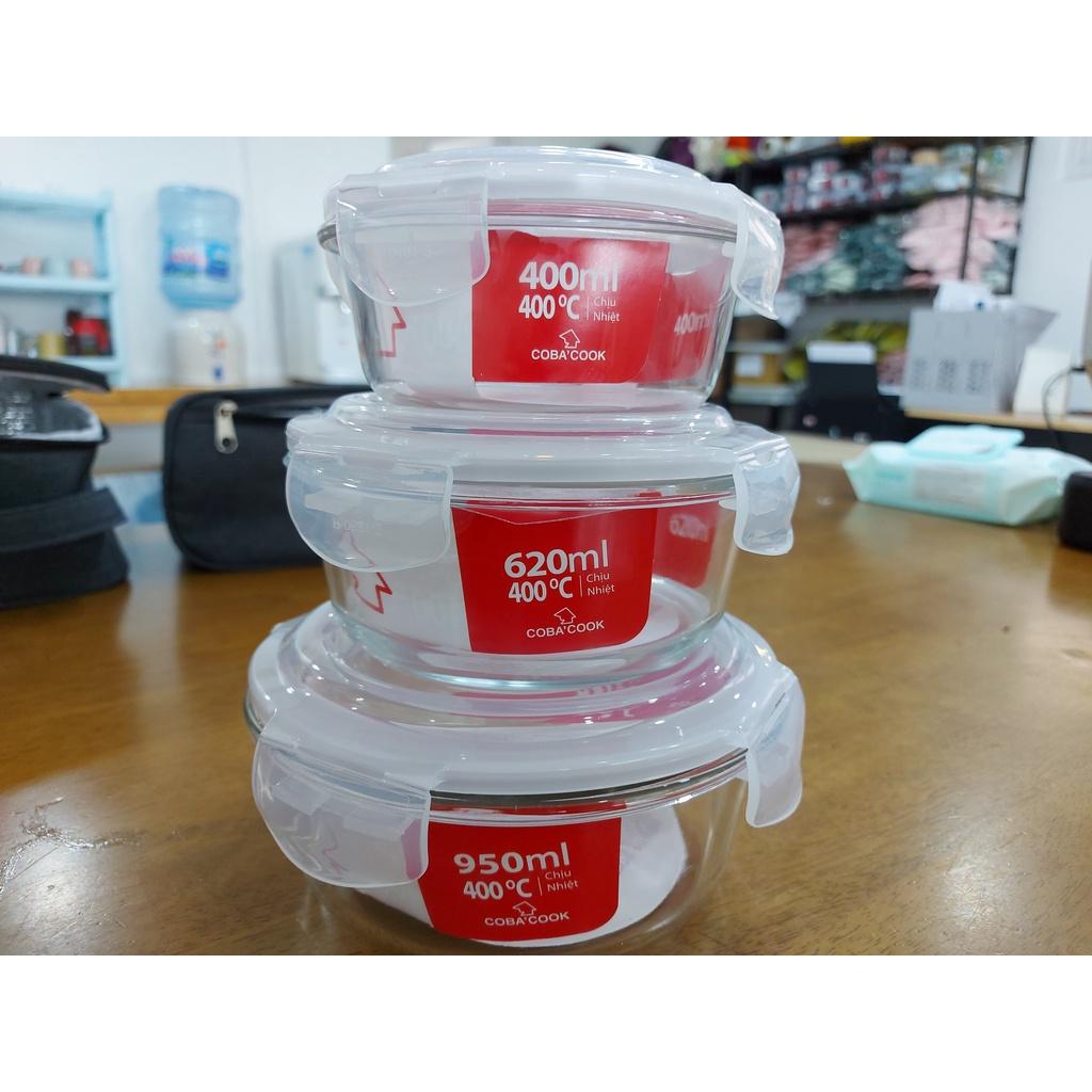 Bộ 2 hộp đựng cơm thủy tinh trữ thức ăn thực phẩm chịu nhiệt 620ml và 400ml KÈM 1 túi giữ nhiệt-CCR6R42BS