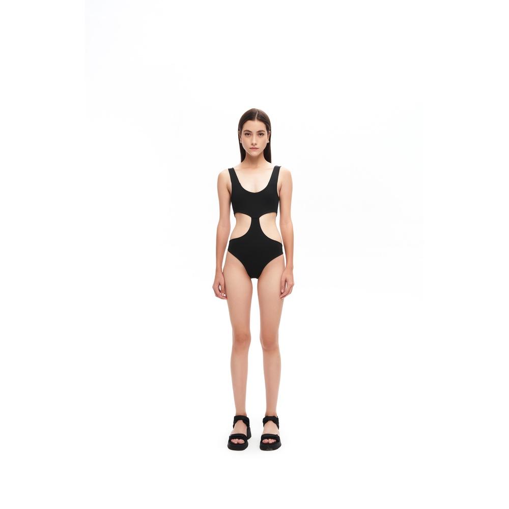 Đồ bơi một mảnh, màu đen, hở lưng, điểm nhấn giữa &amp; khoét 2 bên hông, là min - DOUBLE SIDE CUTOUT SWIMSUIT