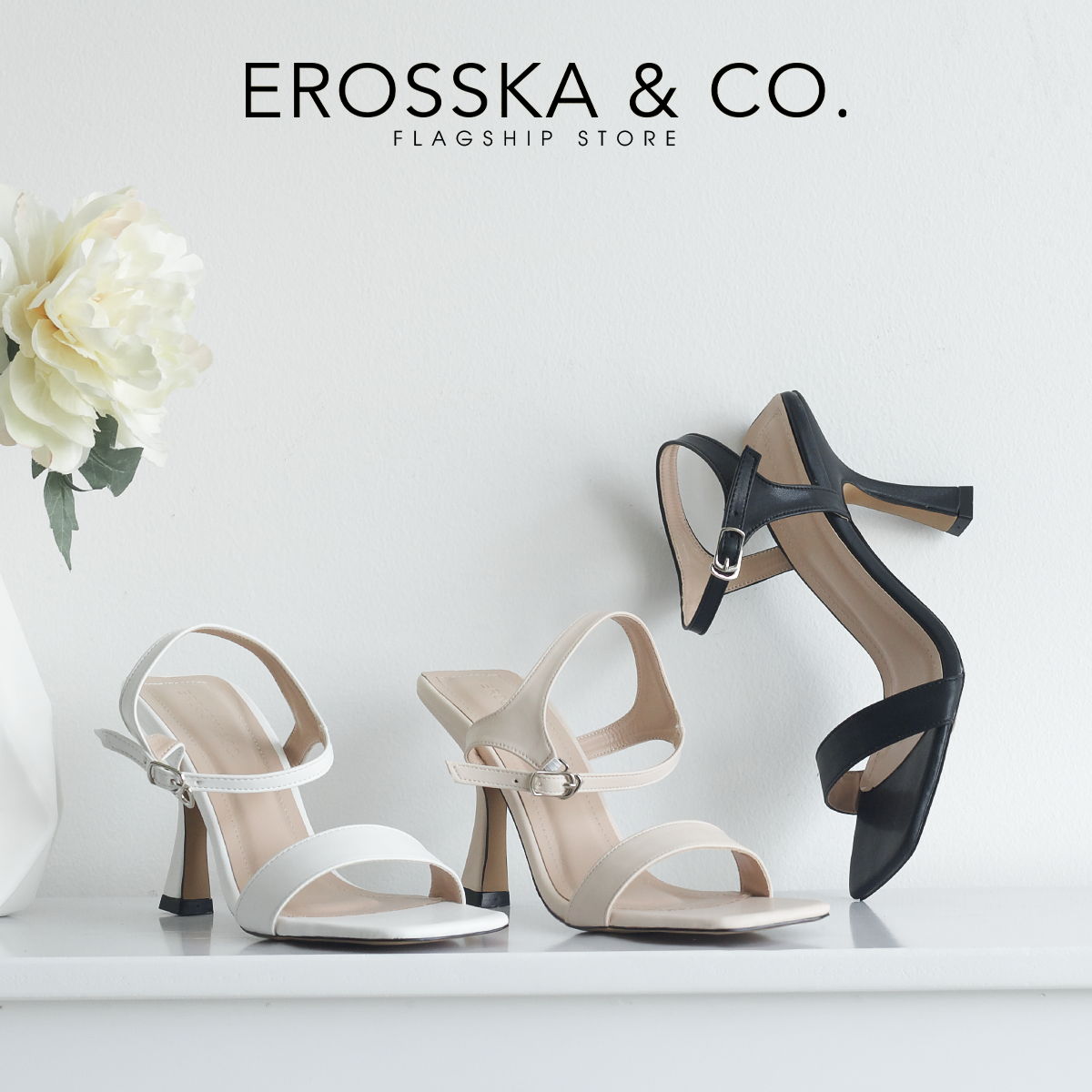 [Form nhỏ tăng 1 size] Erosska - Giày sandal cao gót nữ mũi hở gót nhọn phối dây quai mảnh cao 9cm - EB058