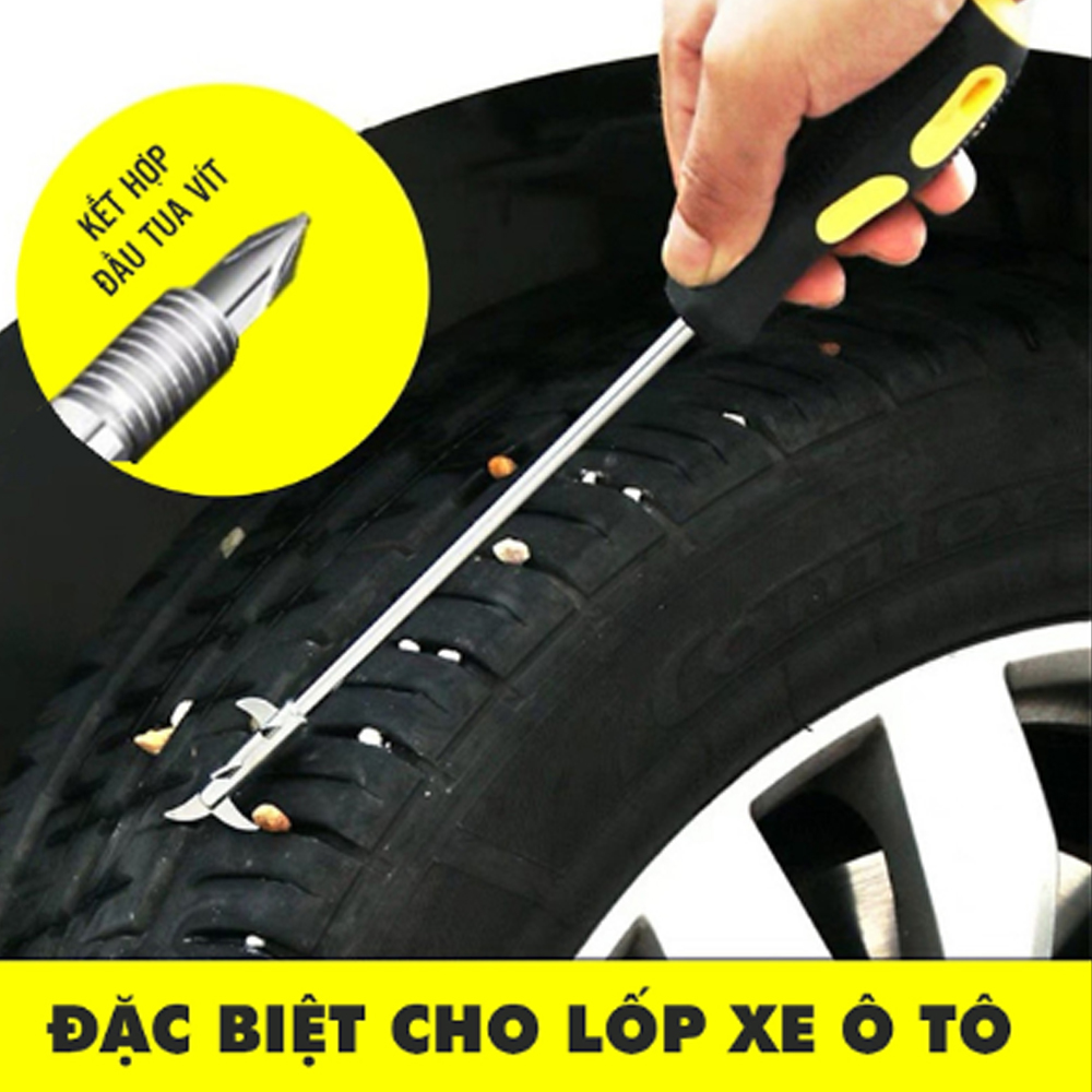 Dụng Cụ Móc Lốp Xe, Lấy Đinh Gảy Đinh, Loại Bỏ Đá Trên Lốp 2 in 1 Với Cây Tua Vít Giúp Lấy Cạy Đinh, Loại Bỏ Đá Dăm/ Cát Lốp Xe Hơi Bảo Vệ Lốp Xe Hơi, Ô tô, Xe Tải