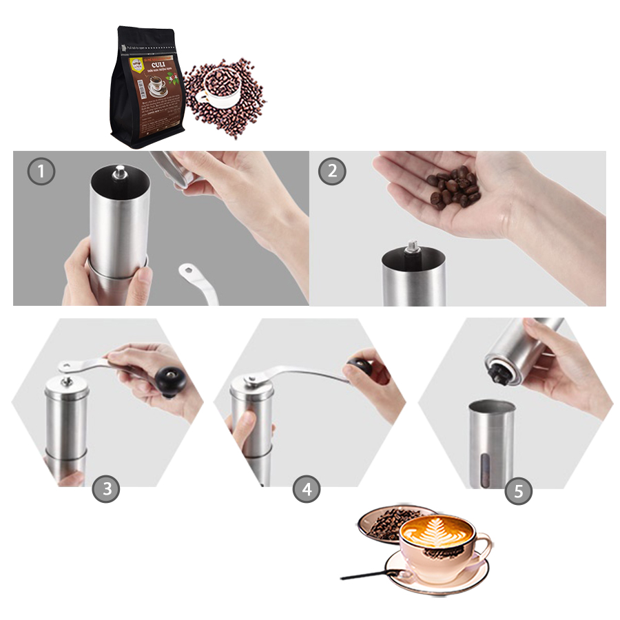 Combo Gói Cà Phê CULI Nguyên Chất Đặc Biệt 300gr Dạng Hạt + Máy Xay Cà Phê Cầm Tay - Coffee New