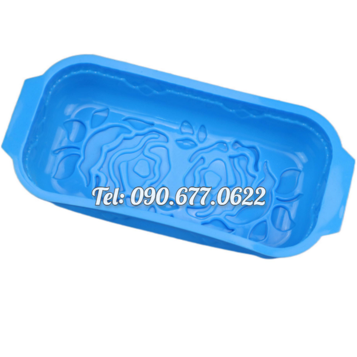 Khuôn silicone làm bánh, rau câu, bánh mì hình chữ nhật hoa hồng đôi kèm lá – Loại 29 cm - Mã số 1109