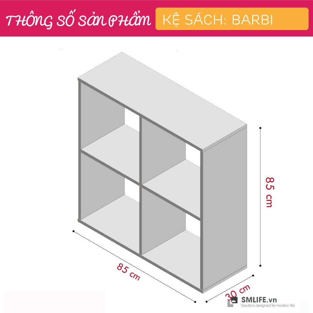 Giá sách gỗ đẹp thiết kế tiện dụng SMLIFE Barbi