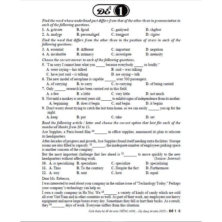 Giới thiệu bộ đề thi môn tiếng anh tốt nghiệp THPT (theo chương trình GDPT mới - áp dụng từ năm 2025) - HAGG