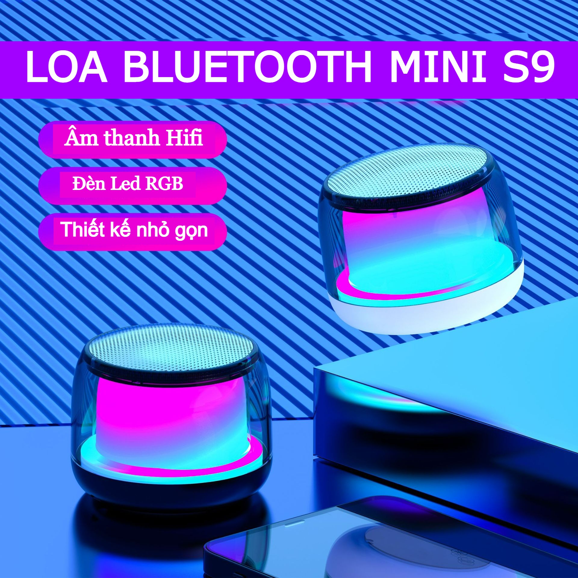 Loa bluetooth mini Smart Speaker S9 - loa bluetooth không dây, loa mini cầm tay nhỏ gọn, trọng lượng nhẹ, thiết kế hiện đại, chống nước tốt - loa mini có đèn led RGB, âm thanh sống động, tương thích nhiều thiết bị