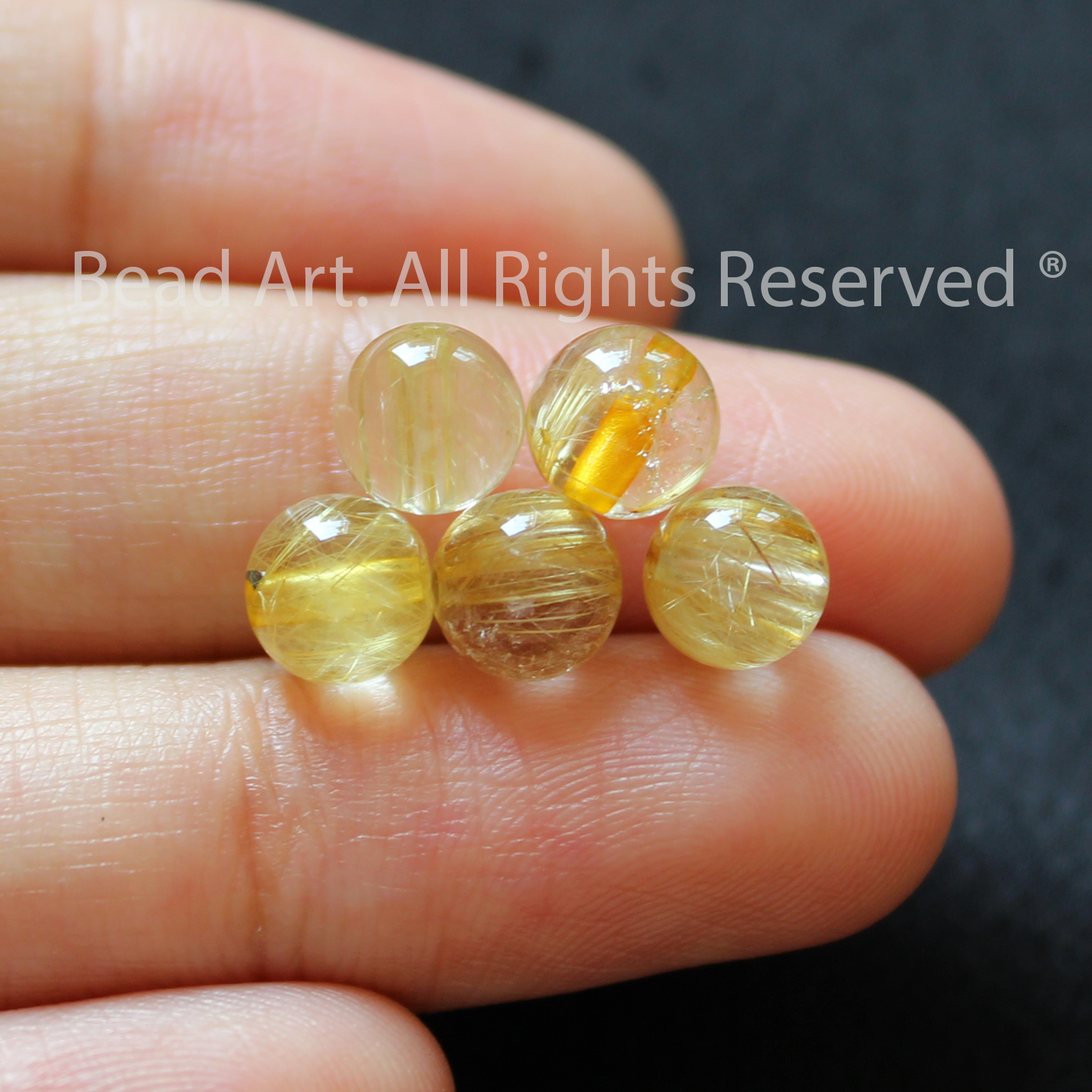 6MM Thạch Anh Tóc Vàng Tự Nhiên Dạng Tròn Loại A, Đá Phối Vòng Tay Phong Thuỷ, Trang Sức, Chuỗi Hạt, Mệnh Thổ, Kim - Bead Art