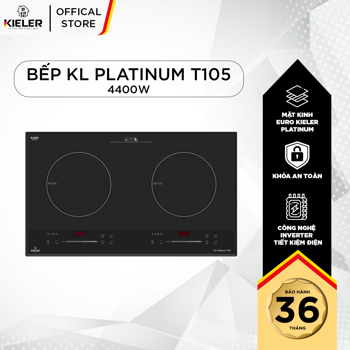 Bếp điện từ đôi  Kieler KL-PLATINUM T105 mặt kính Euro Kieler Platinum, Bếp điện từ nhiều chế độ cảm ứng chống tràn 4400W - Hàng Chính Hãng