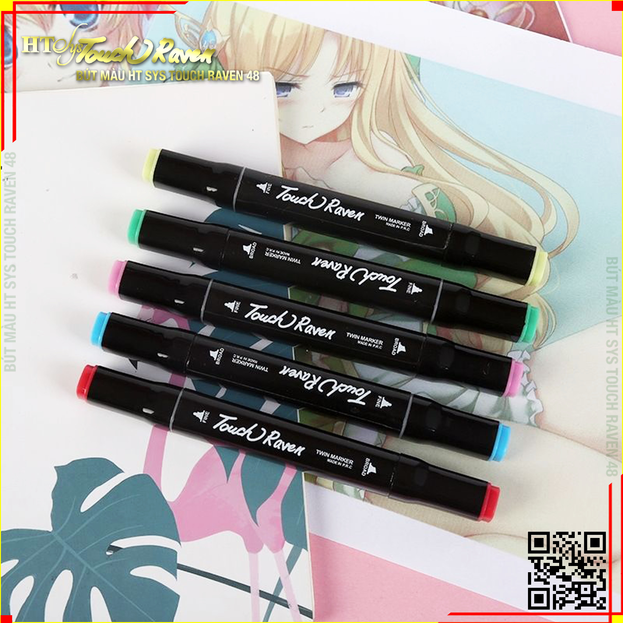 Bút Màu Marker Touch Raven Cao Cấp - Túi Vải Bộ 48 Màu Vẽ Chuyên Nghiệp - Vẽ Anime, Truyện Tranh Manga, Phong Cảnh, Thiết Kế Thời Trang, Đồ Họa, Mỹ Thuật Công Nghiệp - Hàng Nhập Khẩu