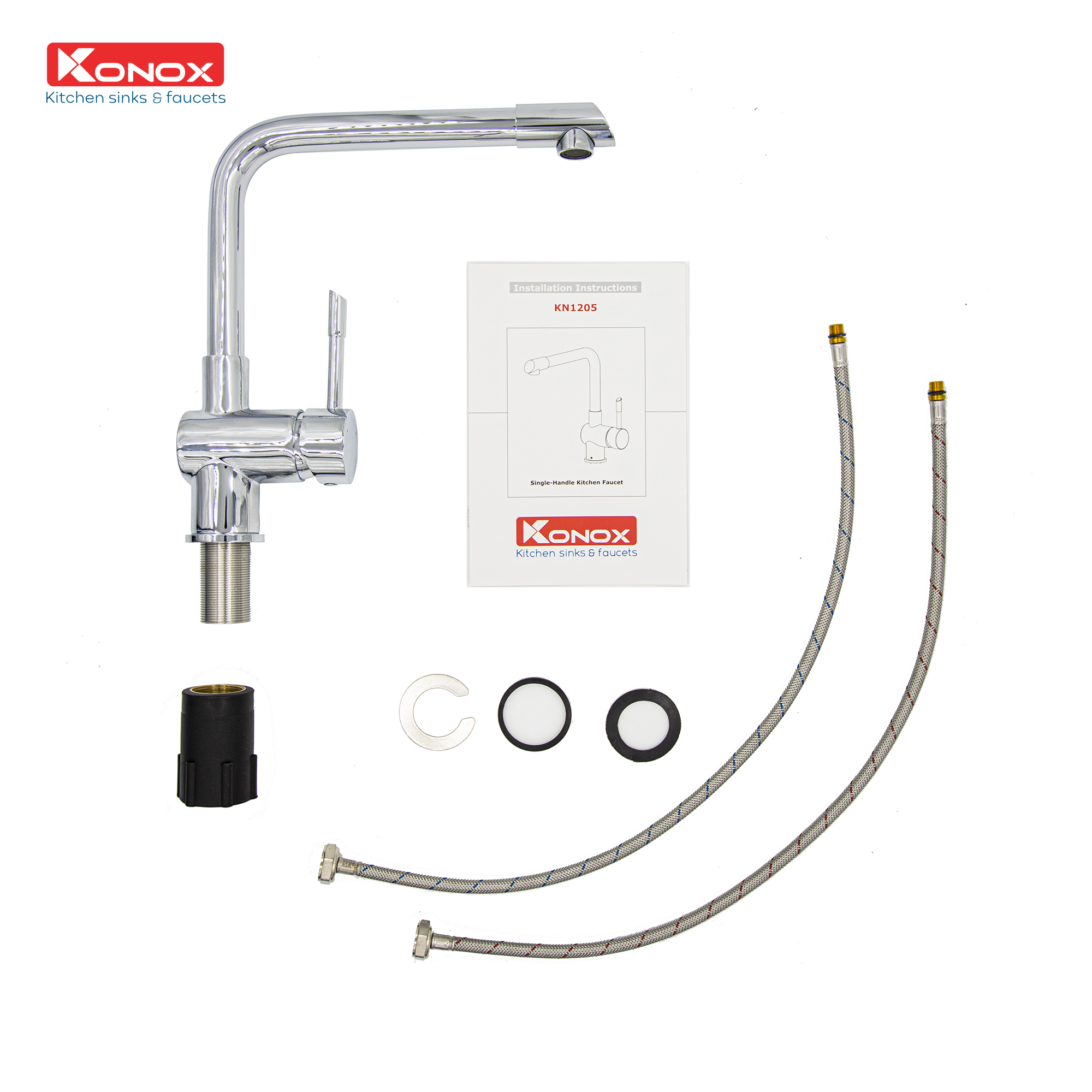 Vòi rửa bát Konox, Model KN1205 , Inox 304AISI tiêu chuẩn châu Âu, mạ PVD 5 lớp sáng bóng Hàng chính hãng
