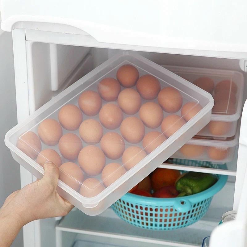 Hộp đựng trứng gà trứng vịt 24 ô để tủ lạnh tiết kiệm không gian - Khay đựng trứng có nắp đậy tiện lợi bảo quản trứng