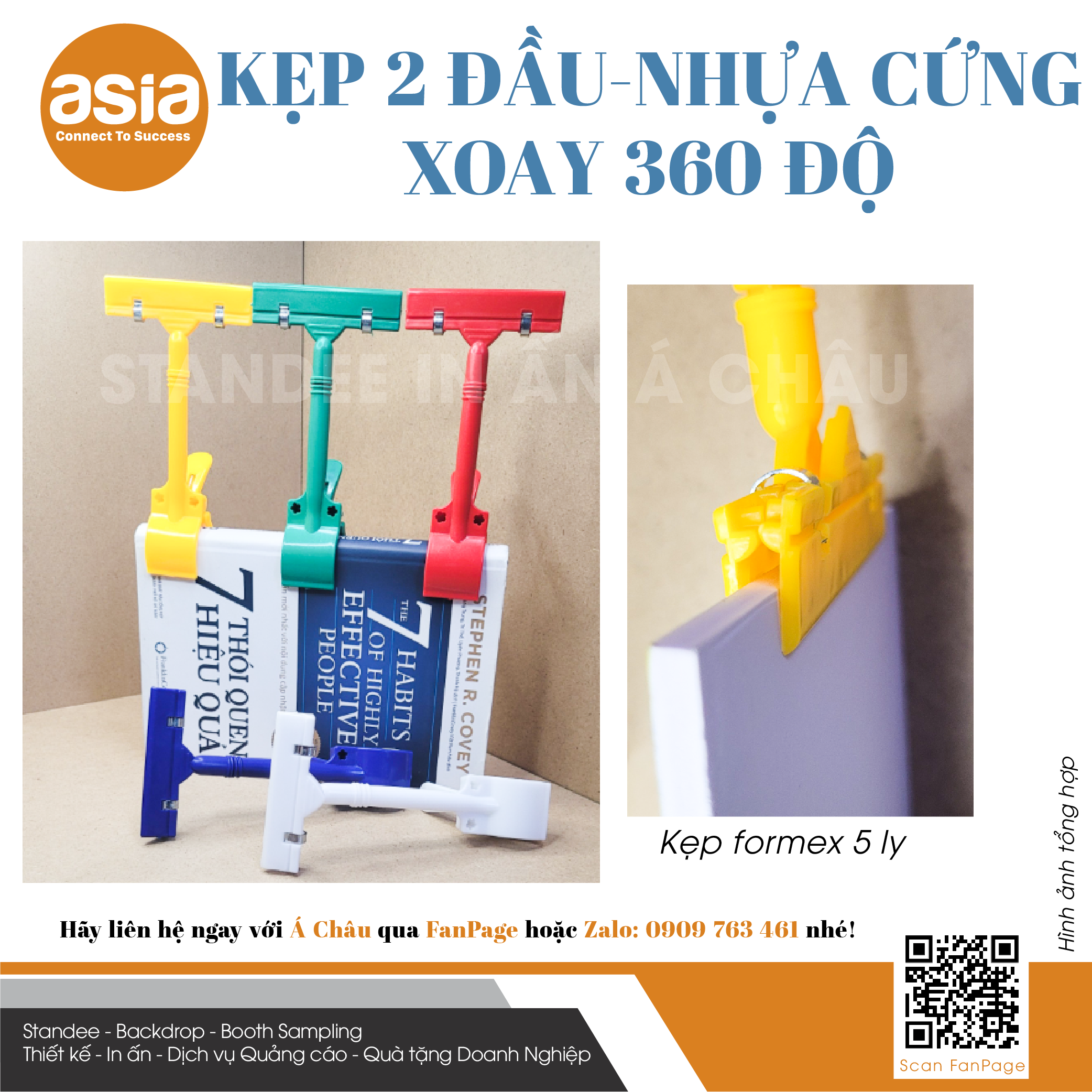 Kẹp wobbler 2 đầu thẳng, xoay 360 độ, Giao màu ngẫu nhiên