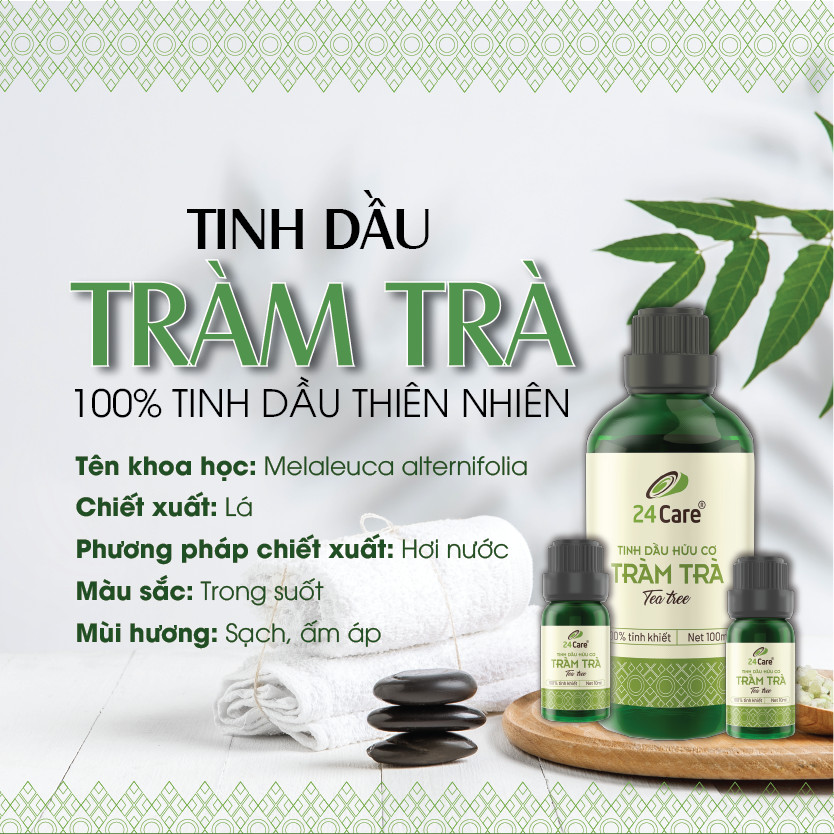 Tinh dầu Tràm Trà 24Care 100ML - Chiết xuất thiên nhiên, thanh lọc không khí, mùi hương trầm ấm, giảm căng thẳng, cân bằng cảm xúc.