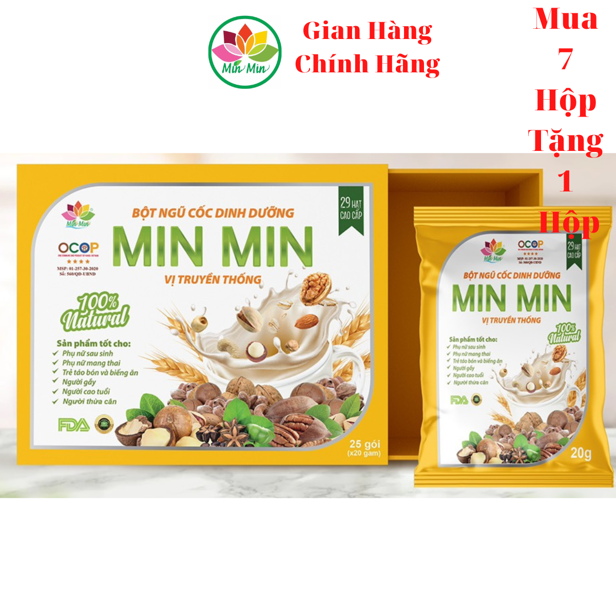1kg_NGŨ CỐC LỢI SỮA CAO CẤP MIN MIN 29 Hạt _ Ngũ Cốc Dinh Dưỡng Mẹ Bầu DẠNG HỘP ĐÓNG GÓI 1 hộp 25 gói