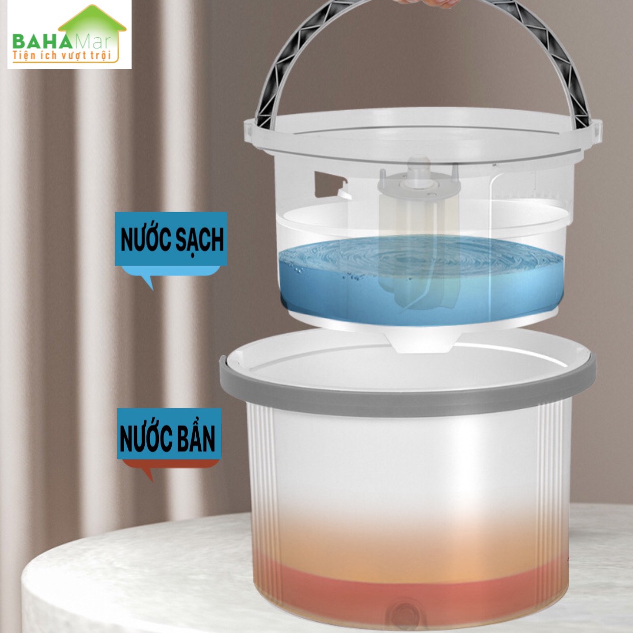 BỘ CÂY LAU SÀN CHẬU GIẶT VẮT GIẺ CÓ TÁCH BỎ NƯỚC BẨN BAHAMAR thuận tiện lau và giặt giẻ