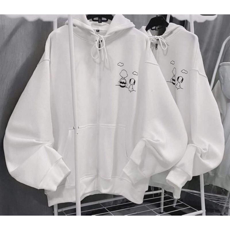 Áo Hoodie Zip - Áo Khoác Nỉ Lót Bông Form Rộng in Cậu Bé & Cún Ulzzang