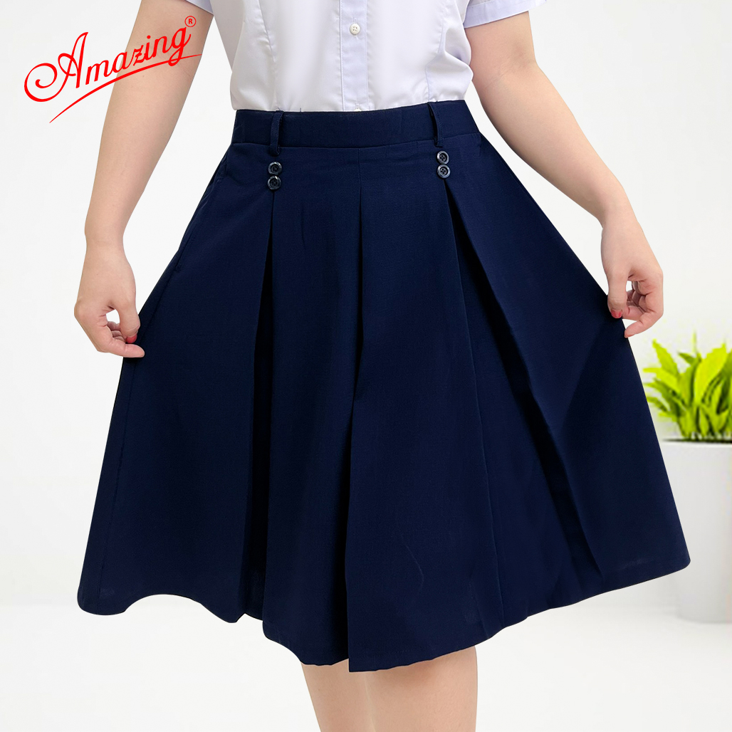 Chân váy Amazing học sinh nữ có quần bên trong, túi đựng đồ, lưng chun phía sau, size lớn đến 65kg
