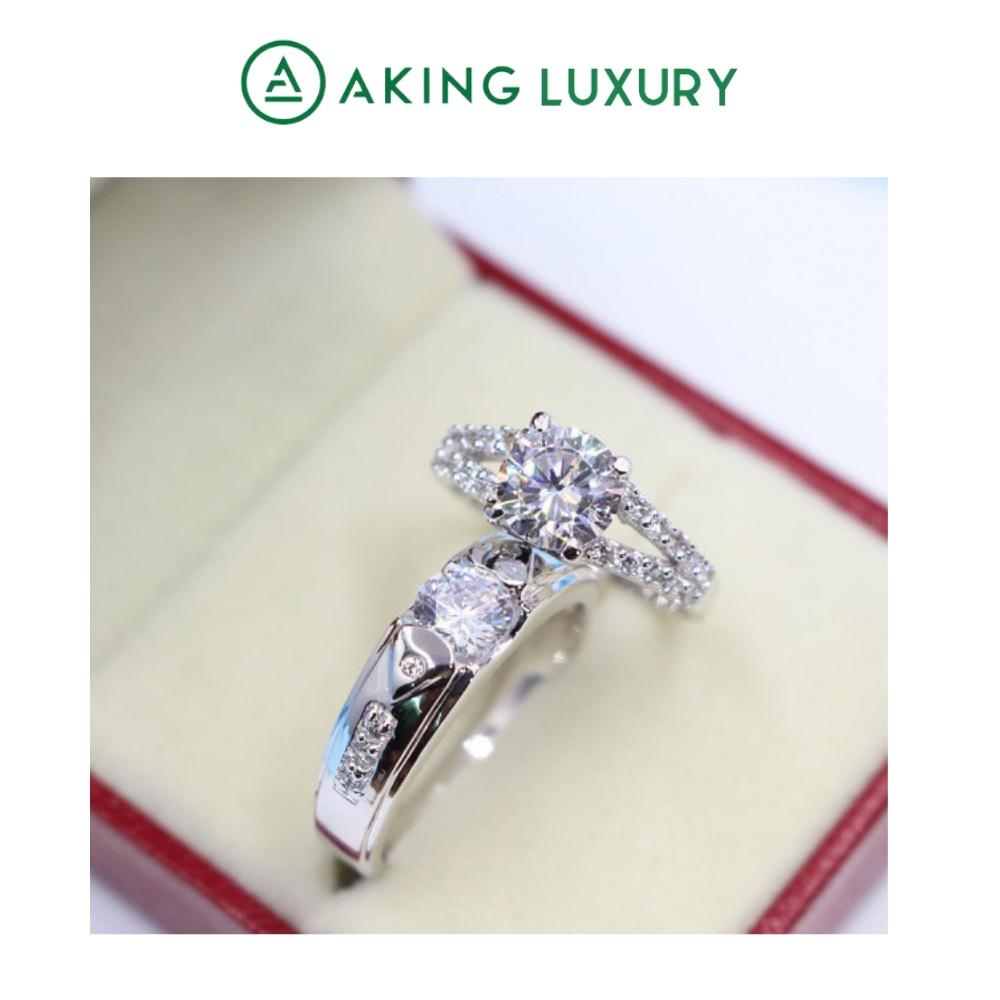Nhẫn đôi AK19 cao cấp, nhẫn bạc nam, nhẫn bạc nữ thiết kế đồng điệu, gắn đá sang trọng. Nhẫn cặp mới 2021.