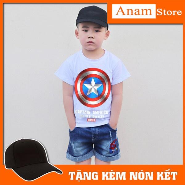 Áo thun trẻ em Đội Trưởng Mỹ, Tặng kèm nón kết, Có size người lớn, Anam Store