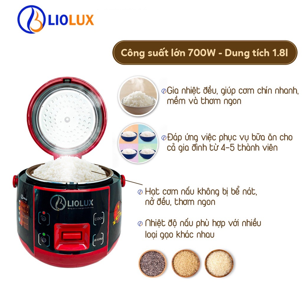 Nồi cơm điện quai xách 1.8L Liolux LIO-802 - Siêu Bền - Hàng Chính Hãng