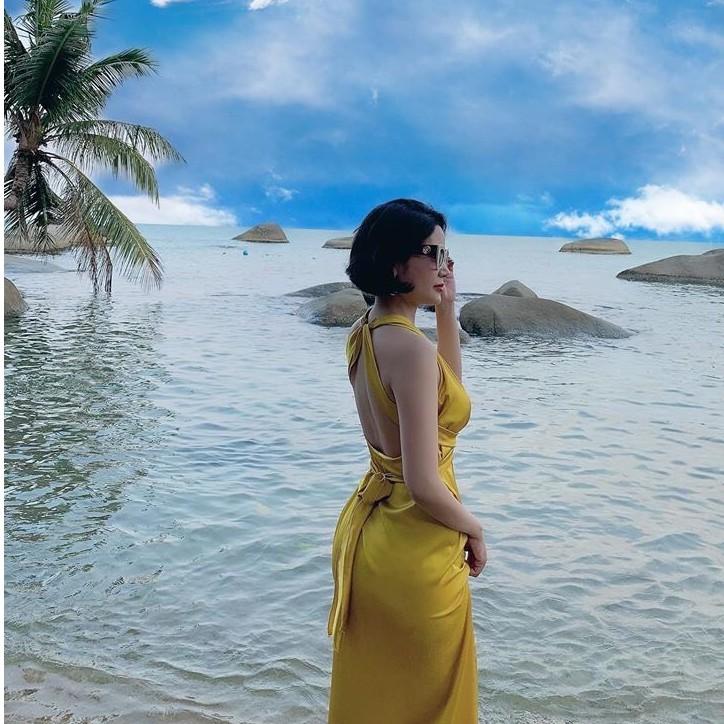 Đầm maxi cột nơ xẻ tà