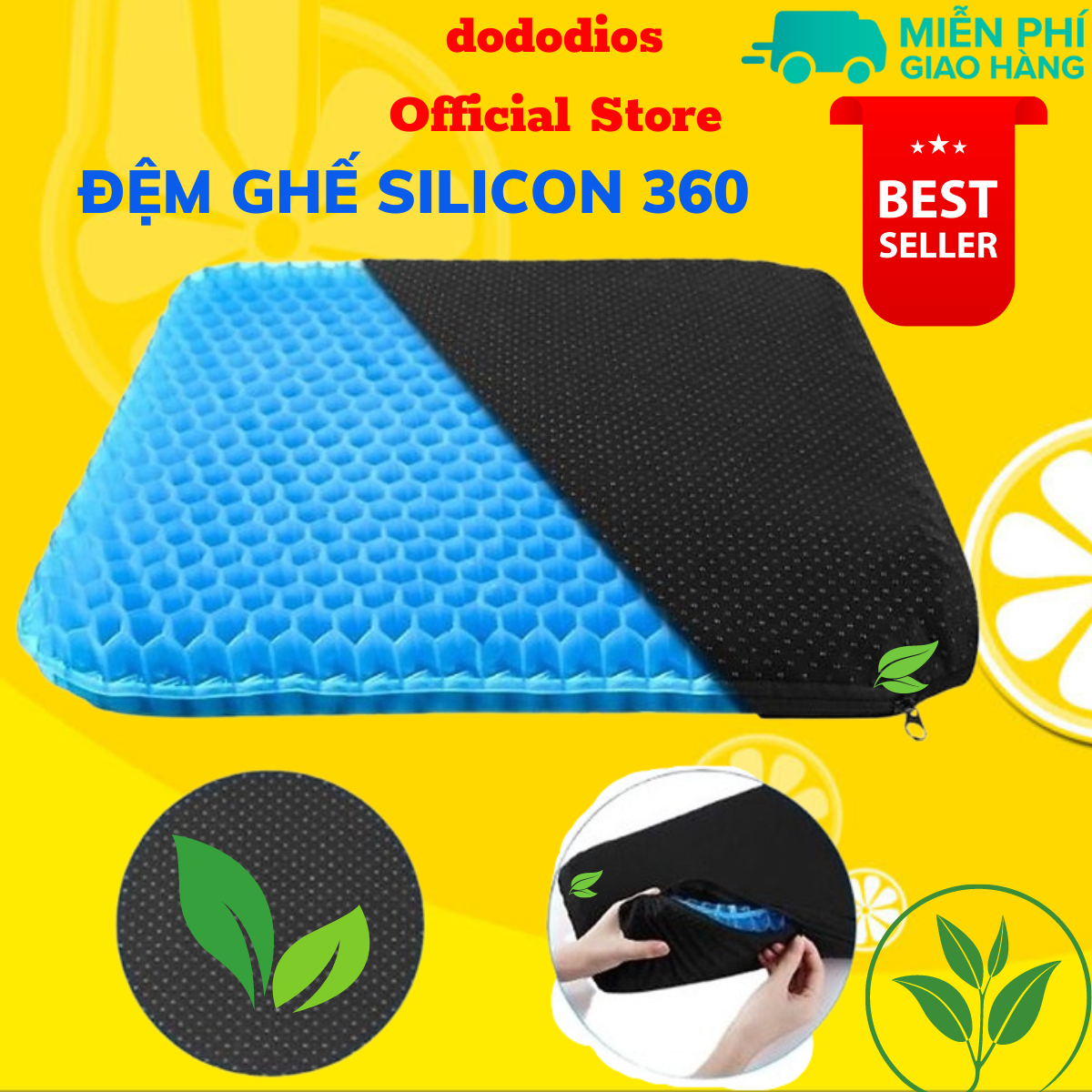 Đệm Ngồi 3D 2 Lớp Thoáng Khí Gel Tổ Ong Lót Ghế Trên Ô Tô Giúp Tuần Hoàn Máu, Chống Đau Mỏi Lưng - Hãng dododios