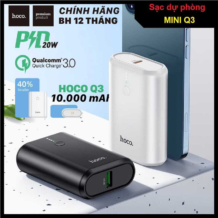 Cục Sạc Dự Phòng Mini HOCO Q3 10,000Mah chính hãng– Công nghệ sạc nhanh QC 3.0 – Sạc 2 máy cùng lúc – Pin Sạc Dự Phòng Siêu Nhỏ bh 12 tháng – Pin Dự Phòng chính hãng – Pin Dự Phòng Mini – Cục Sạc Dự Phòng Hoco có đèn led hiển thị pin