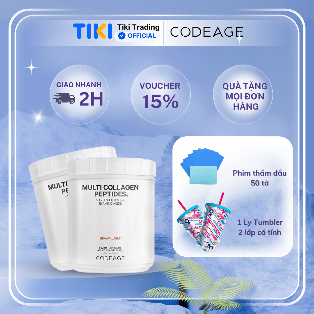 Bột Uống Bổ Sung Collagen Codeage Giúp Trẻ Hóa Da Toàn Diện Codeage Multi Collagen Peptides Powder 567g