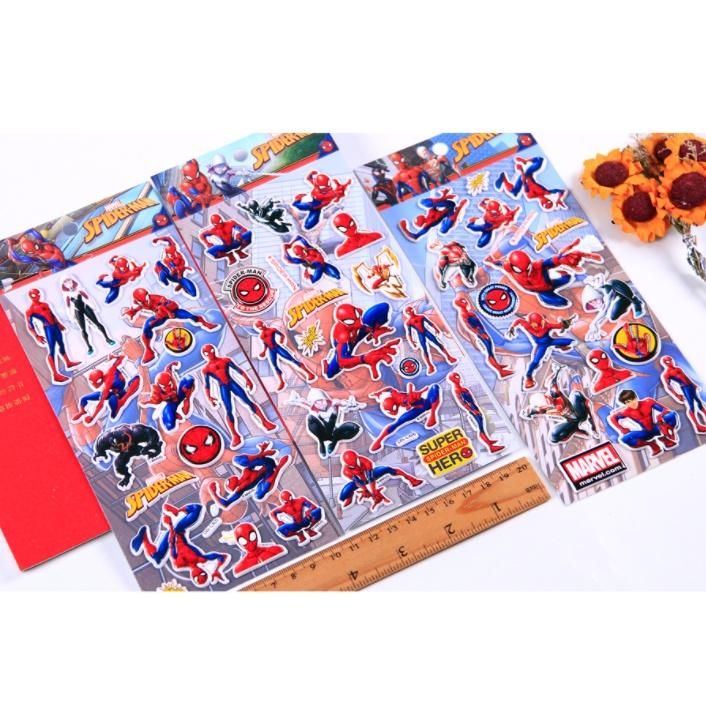 Sticker dán nổi 3D Doreamon, Biệt đội chó cứu hộ, Siêu nhân người nhện Spider man, Khủng long