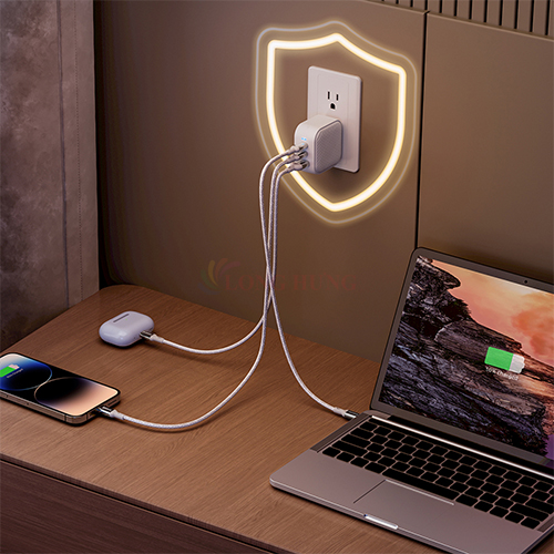 Cốc sạc Innostyle GaN MiniCube with Switch Convertible Plug UK+EU 1USB 2Type-C 65W IC65GWHT - Hàng chính hãng