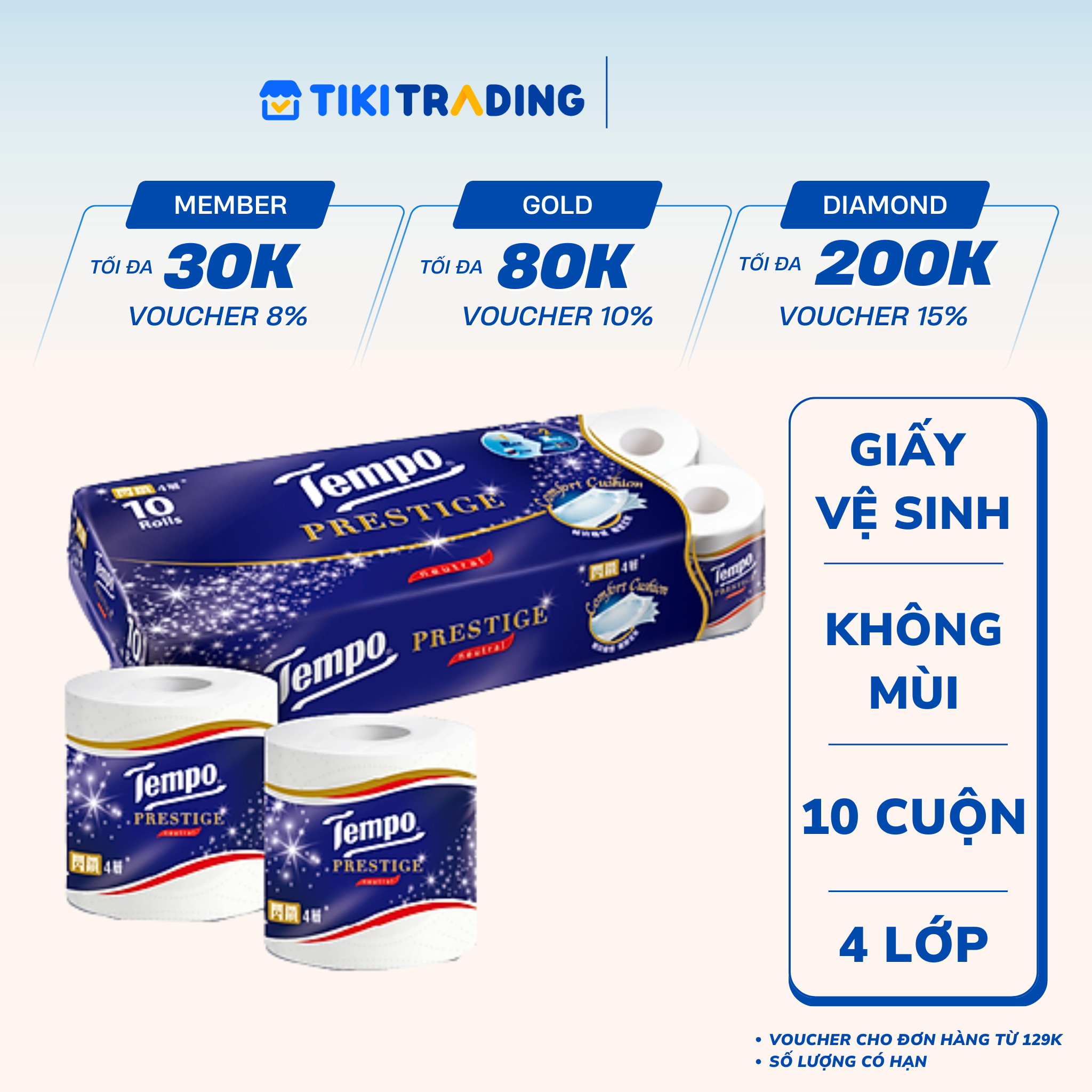 Lốc 10 Cuộn Giấy Vệ Sinh Tempo Prestige - Không mùi