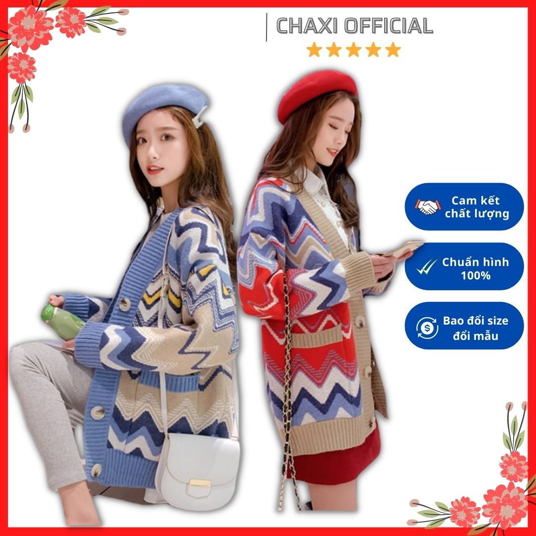 Áo khoác len cardigan gợn sóng màu phom dài rộng kiểu Hàn ulzzang - DL01199