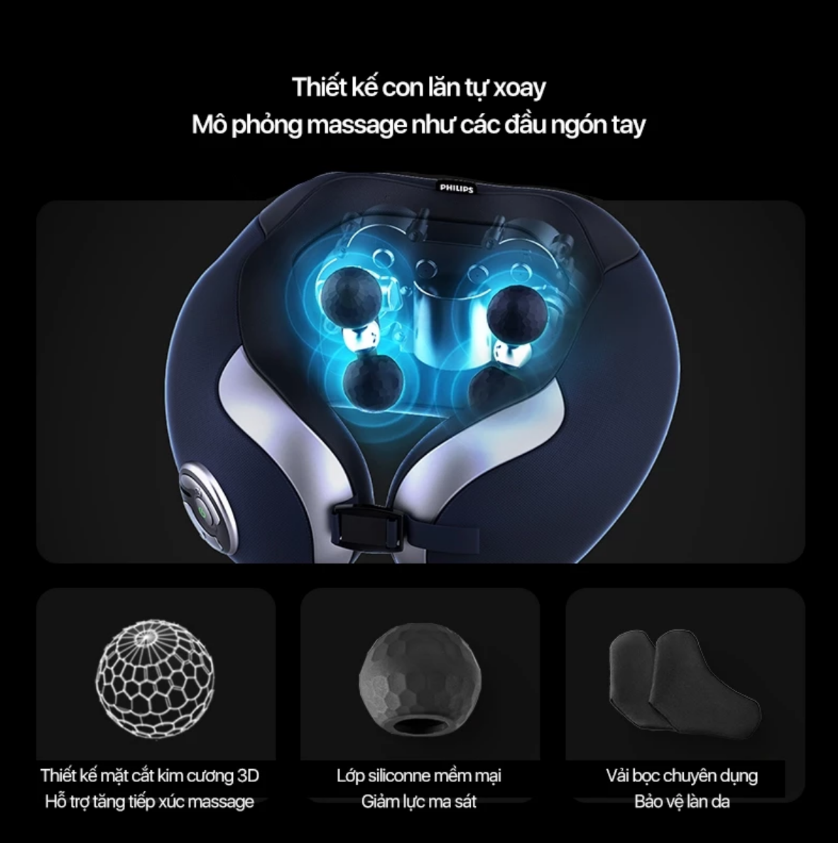 Máy Massage Cổ Vai Gáy PHILIPS PPM3502 - Mô phỏng massage như các đầu ngón tay - Hàng chính hãng
