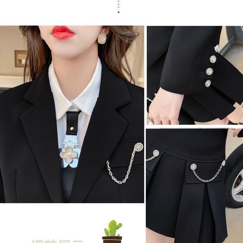 Set đồ Áo Blazer nữ +chân váy xoè xếp ly phong cách hàn quốc mẫu mới đẹp mã RB01