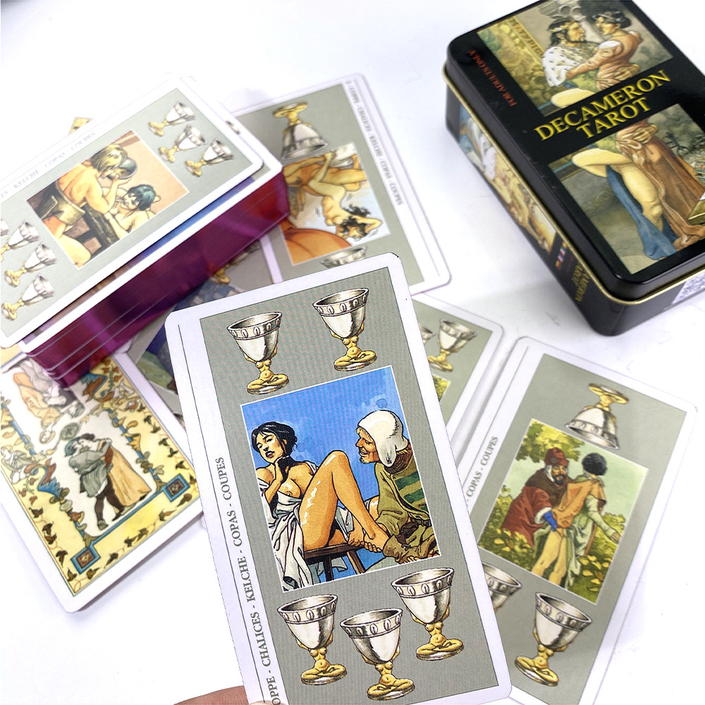 [Mạ Cạnh] Bộ Bài Decameron Tarot Hộp Thiếc Mạ Cạnh Hồng 78 Lá