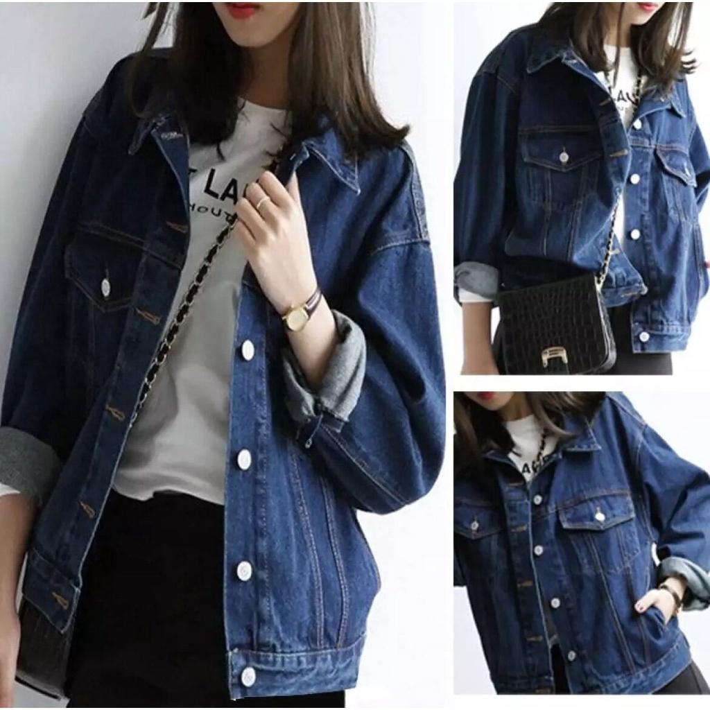 Áo Khoác denim Màu Tối Thiết Kế Thoải Mái Thời Trang Cho Nữ Zzd1135