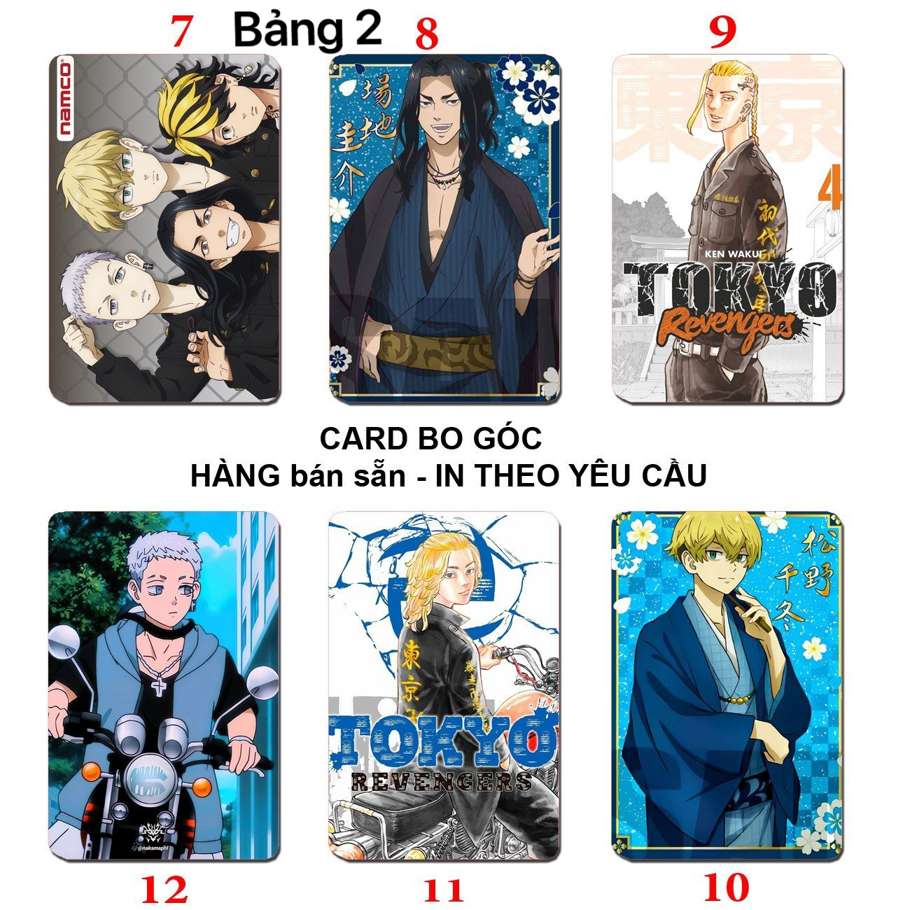 Card bo góc Tokyo Revengers 6 ảnh khác nhau/ Thẻ card kịch trường Takemiki Tokyo Revengers