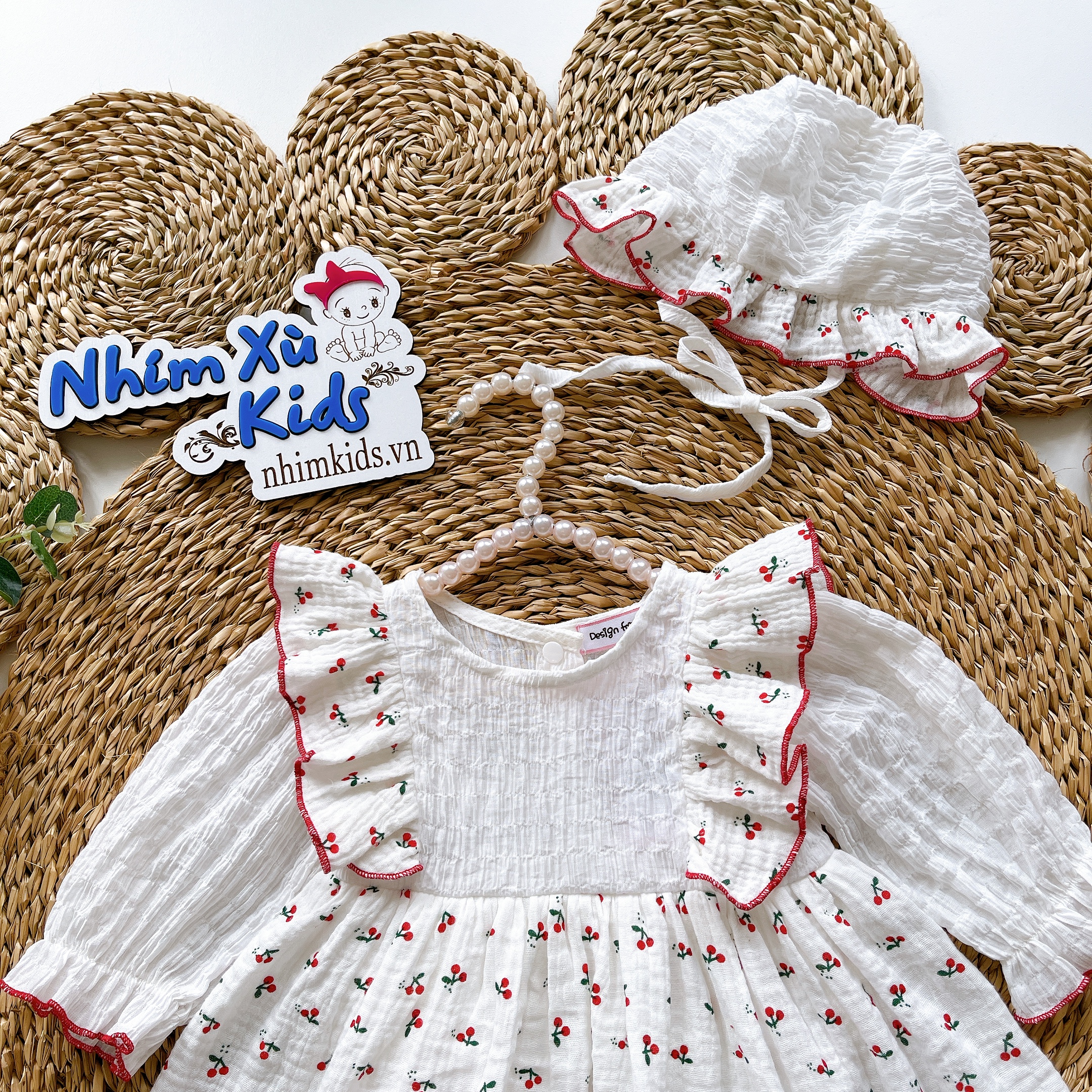  Body Váy Trắng Tay Dài NHÍM XÙ KIDS Cho Bé Gái Sơ Sinh, Đầy Tháng, Thôi Nôi Chất Đũi Xốp Mềm Mát A443